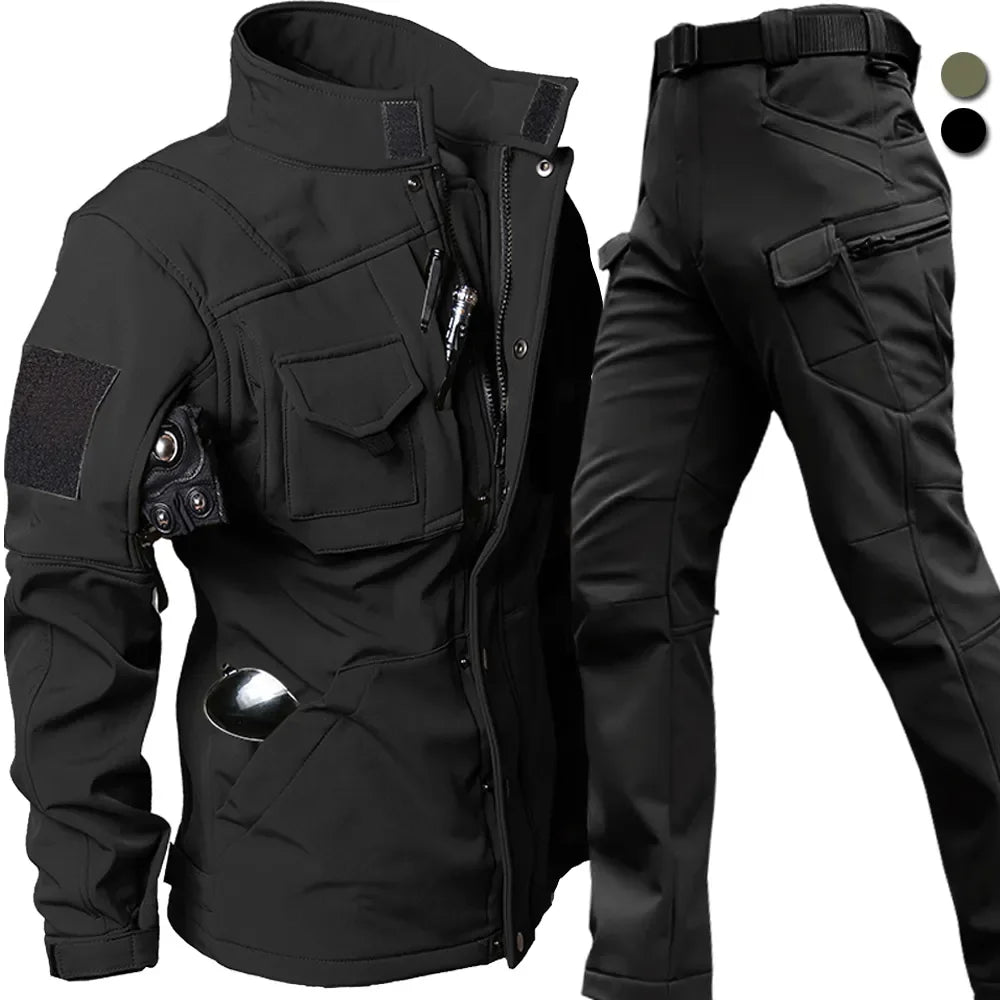 Windproof Waterproof Biker Suit Men Tactical Jacket Pants Sets Winter Shark Skin  Soft Shell Uniform Warm Fleece Coats