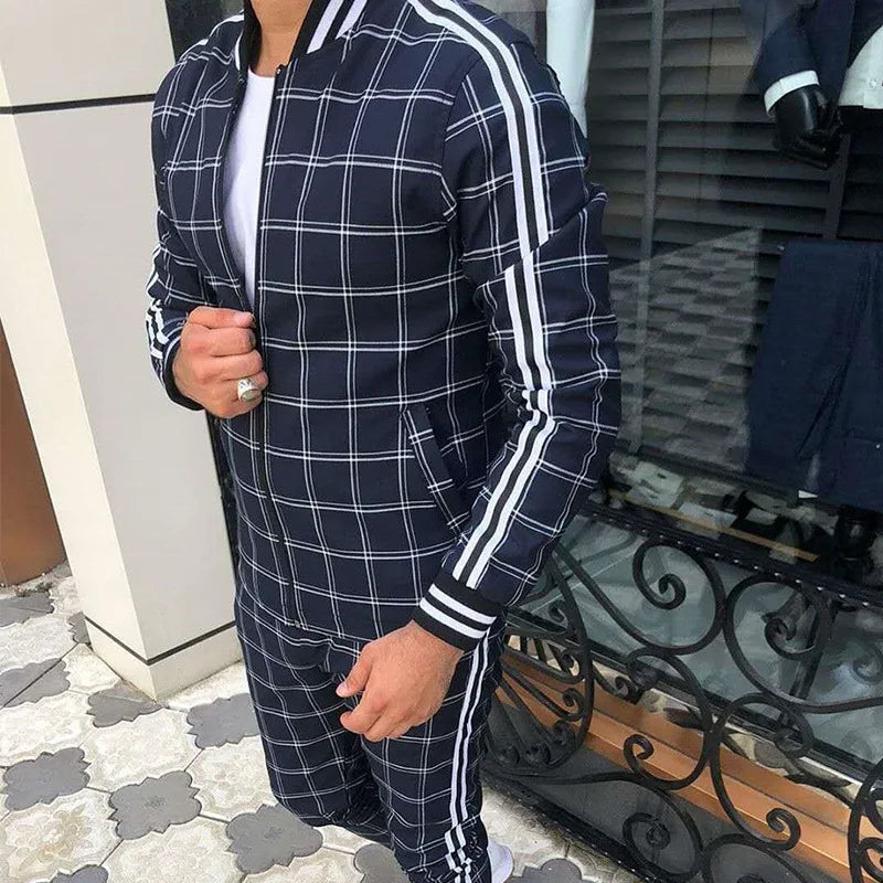 New Plaid Tracksuit Men's Sets Gentleman Jacket Sportswear Male 3D Print 2 Piece Set Sport Suit Sweatpants Chandals Man Clothes