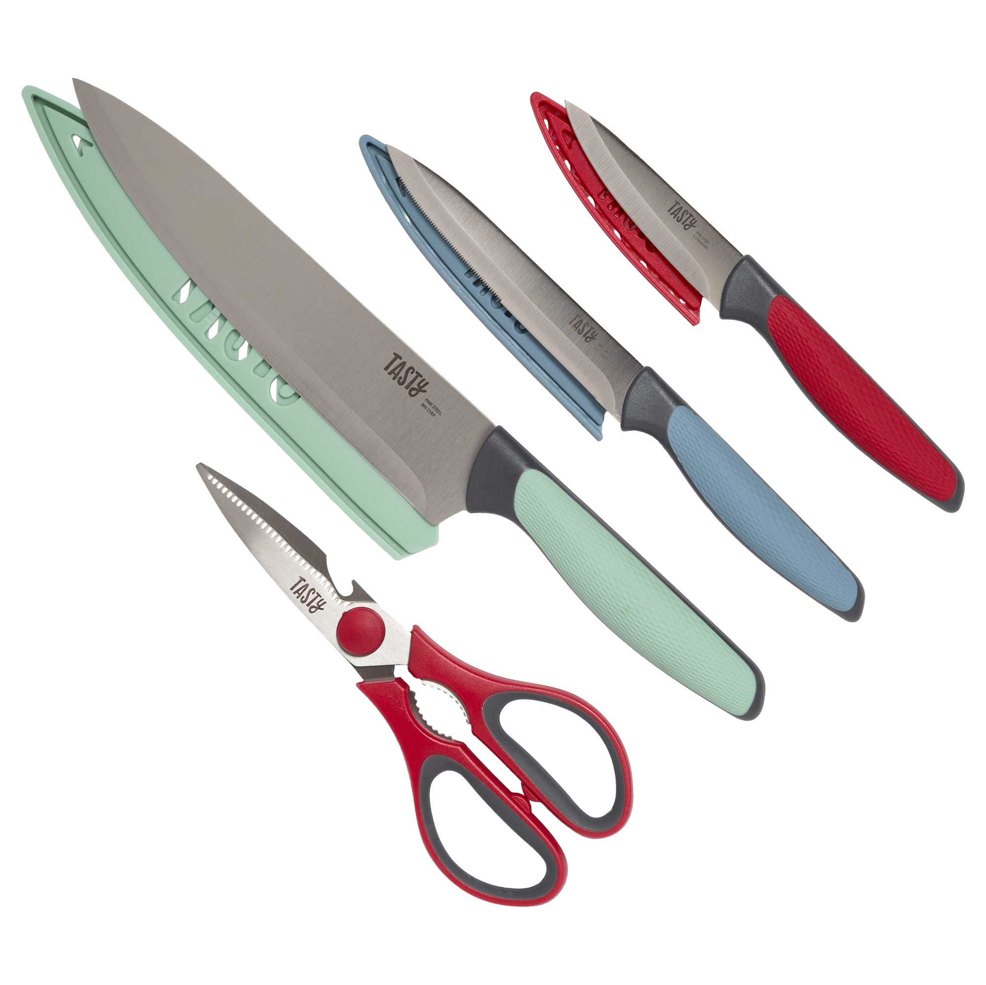 Tasty 4 Piece Cutlery Knife Set with Shears, Stainless Steel, Multicol