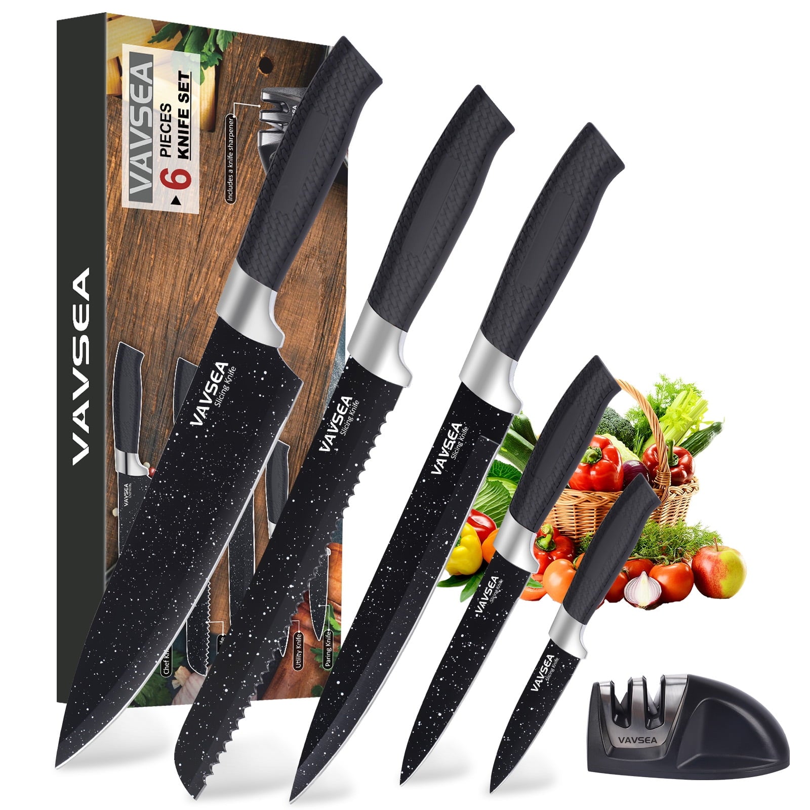 VAVSEA Chef Knife Set, 6Pcs Stainless Steel Kitchen Knife Set, Chef  K