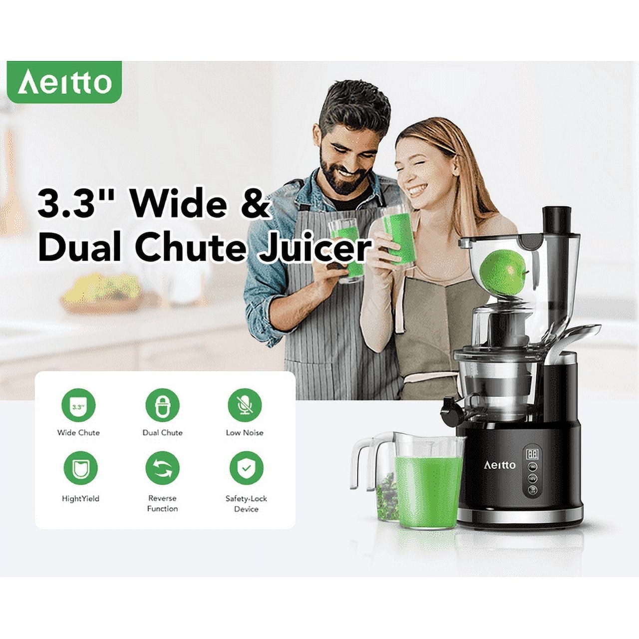 Juicer Machine, Aeitto Cold Press Juicer with Big Wide 83mm Chute 900