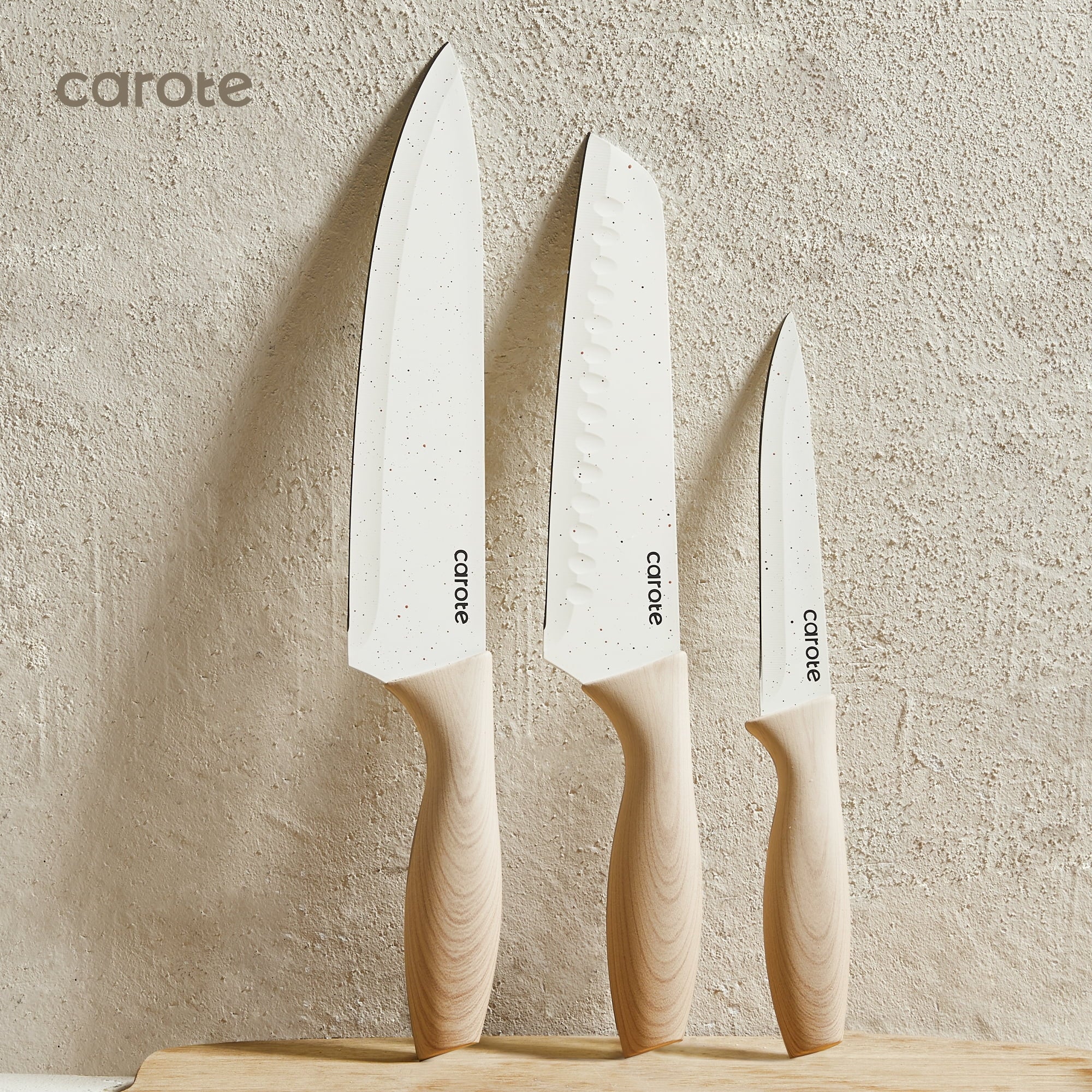 CAROTE 12PCS Knife Set with Blade Guards, White Granite Ceramic Coatin